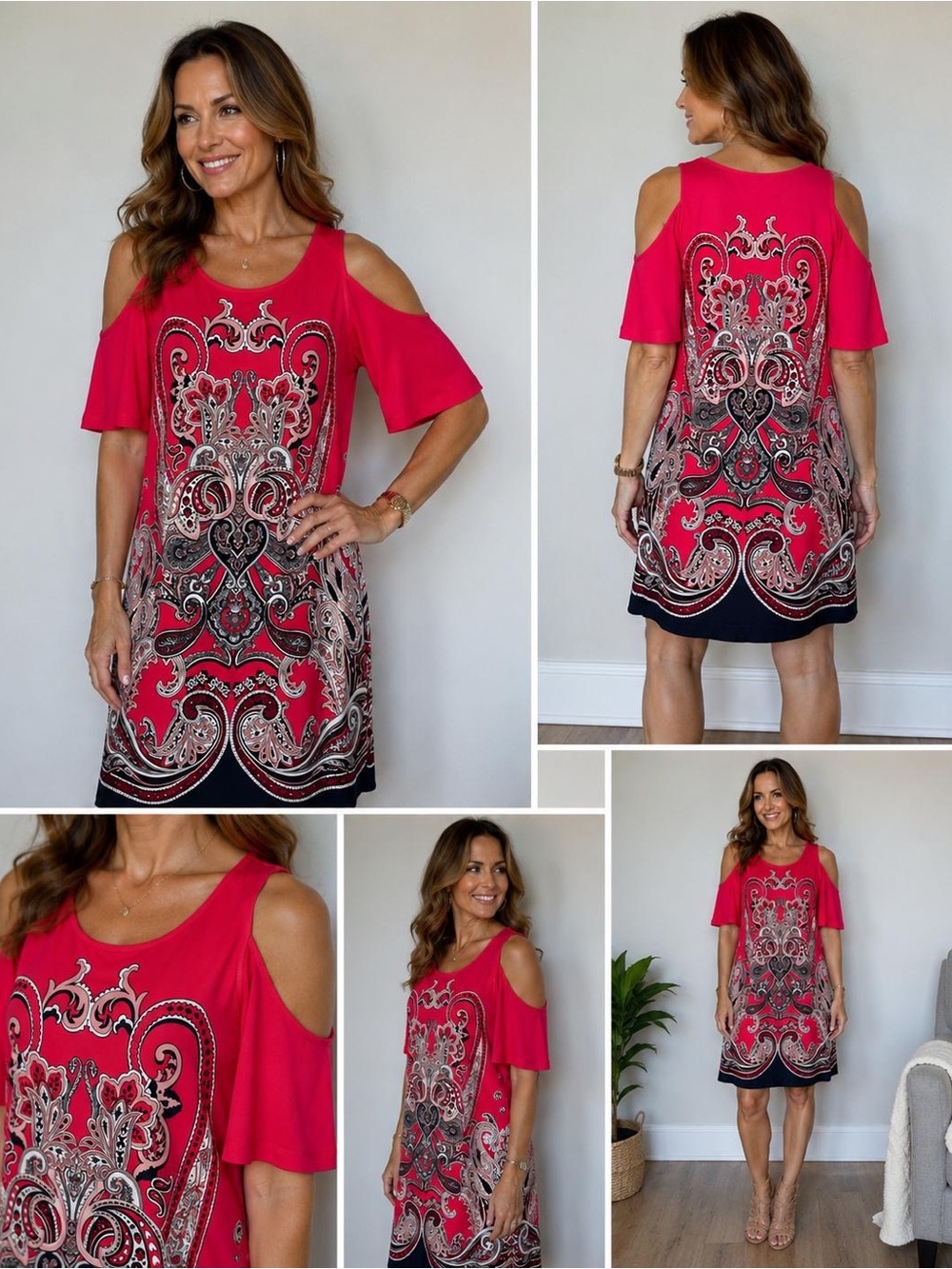 Cold-Shoulder Pink Paisley Print Dress